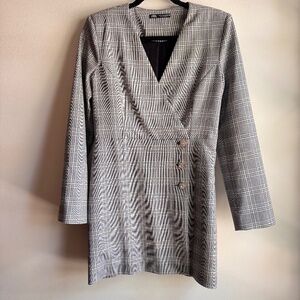 ZARA Women's Plaid Black & White Blazer Dress Size Medium M Professional Career